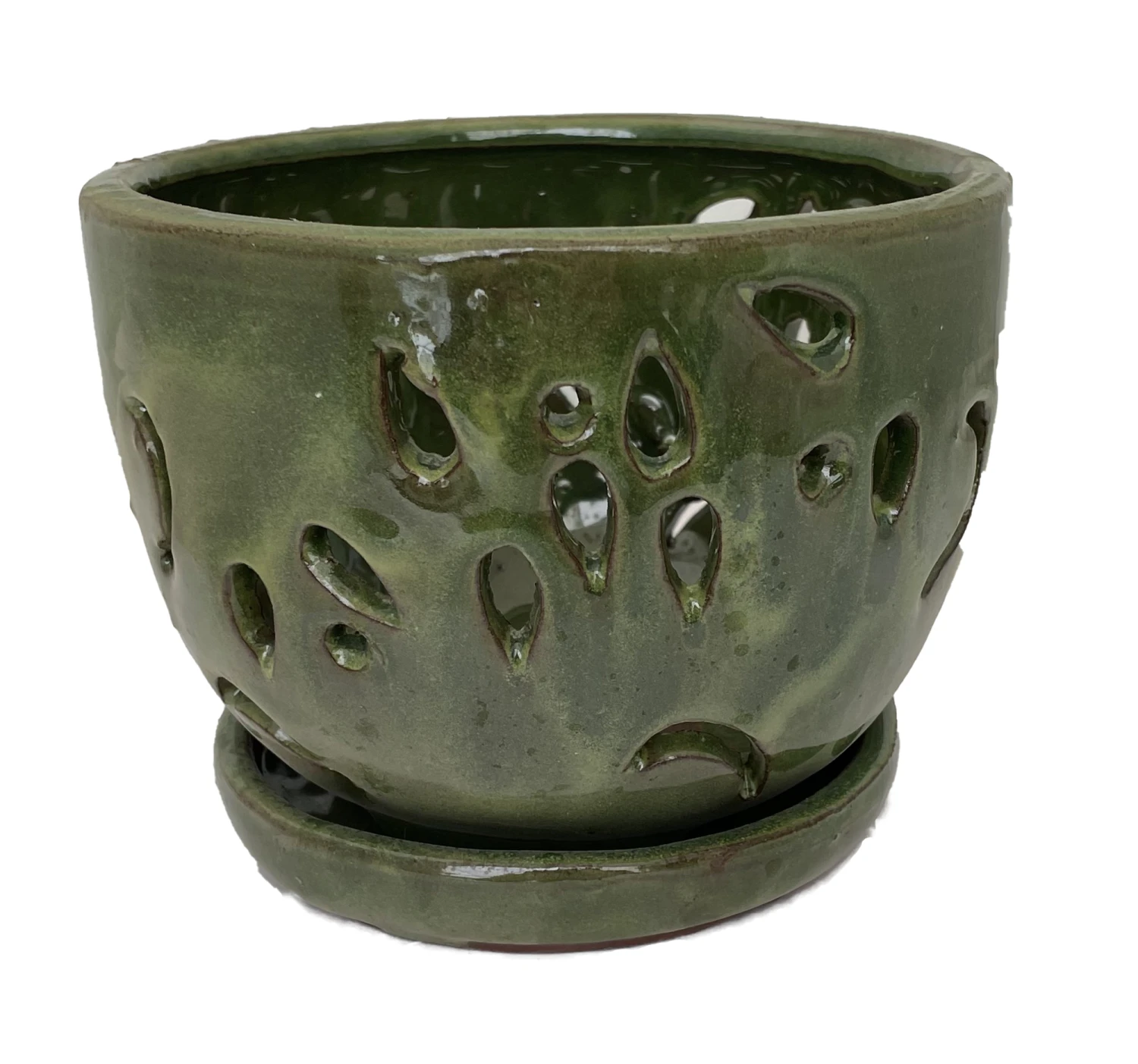Ceramic Orchid Pot/Saucer 5 3/4" X 4 3/8" - Green 1 Ceramic Orchid Pot/Saucer 5 3/4" X 4 3/8" - Green