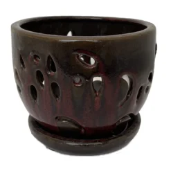 Ceramic Orchid Pot/Saucer 5 3/4" X 4 3/8" - Tropical Red