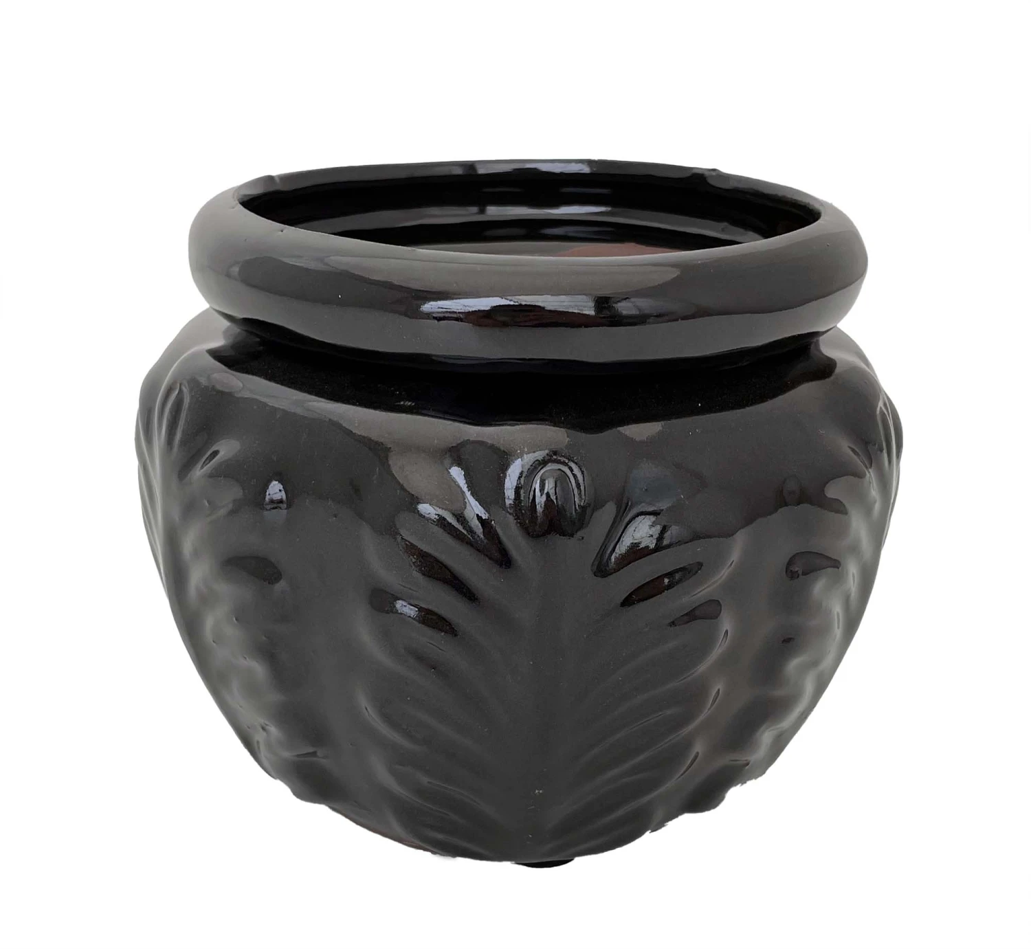 Leaf Self Watering Glazed Ceramic Pot - Black - 6.25 X 4.75" 1 Leaf Self Watering Glazed Ceramic Pot - Black - 6.25 X 4.75"