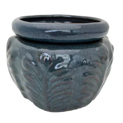 Leaf Self Watering Glazed Ceramic Pot - Dark Moss - 6.25 X 4.75"