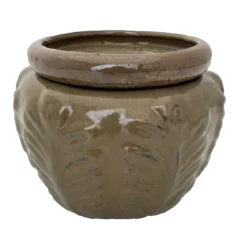 Leaf Self Watering Glazed Ceramic Pot - Mustard - 6.25 X 4.75"
