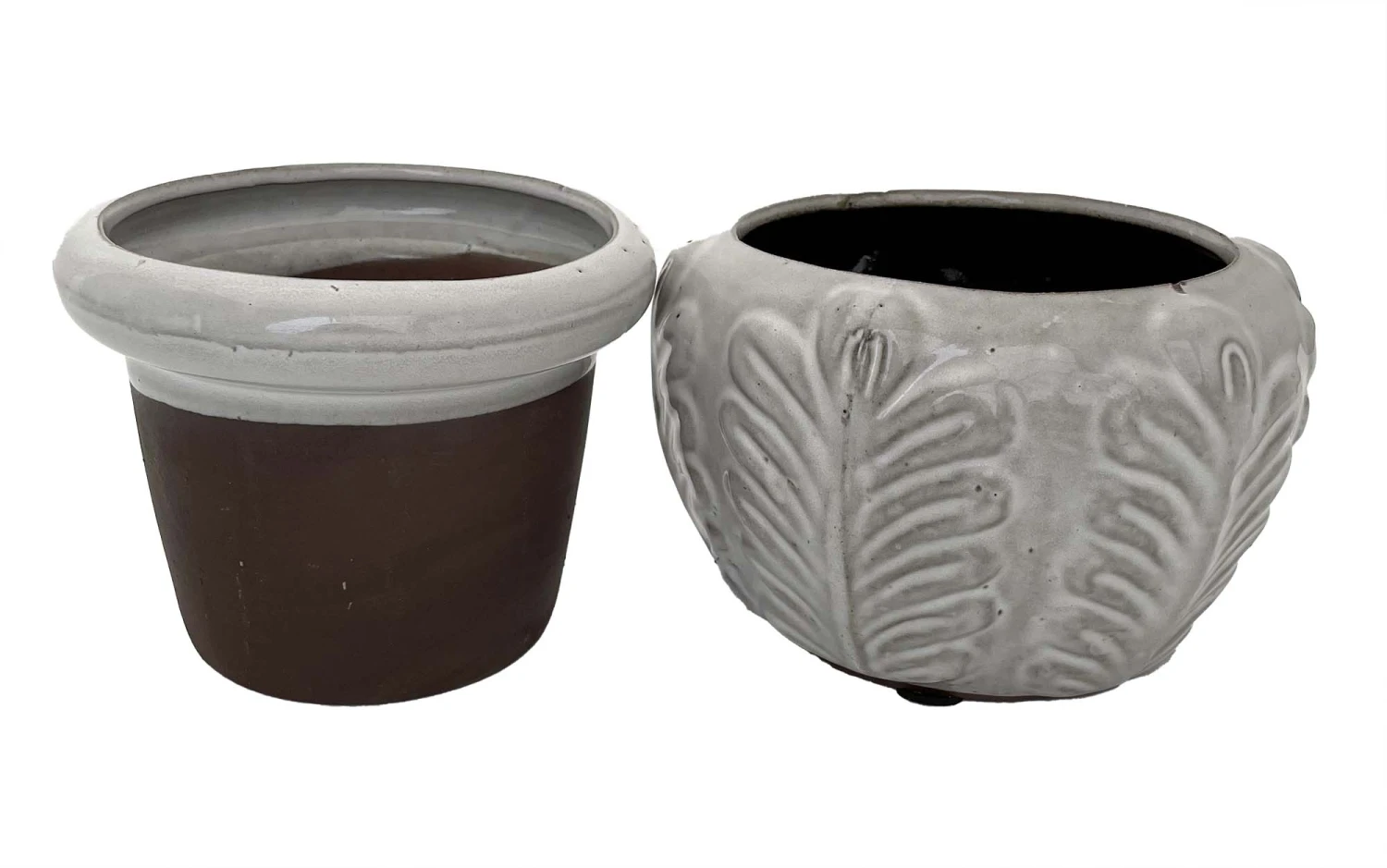 Leaf Self Watering Glazed Ceramic Pot - White - 6.25 X 4.75" 2 Leaf Self Watering Glazed Ceramic Pot - White - 6.25 X 4.75" - Image 2