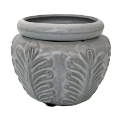 Leaf Self Watering Glazed Ceramic Pot - White - 6.25 X 4.75"
