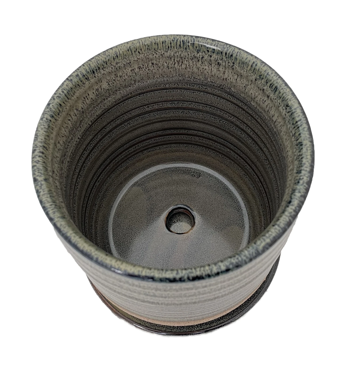 Ellora Ceramic Planter With Attached Saucer - Slate - 4.5" X 4.25" 2 Ellora Ceramic Planter With Attached Saucer - Slate - 4.5" X 4.25" - Image 2