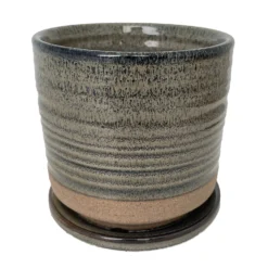 Ellora Ceramic Planter With Attached Saucer - Slate - 6.75" X 6.5"