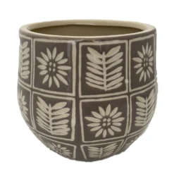 Sunflower Ceramic Pot - Indoors Or Out - 7" X 6.25" - Grey