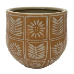 Sunflower Ceramic Pot - Indoors Or Out - 7" X 6.25" - Orange