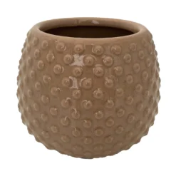Swiss Dot Ceramic Pot With Attached Saucer - 5.25" X 4.75" - Tan