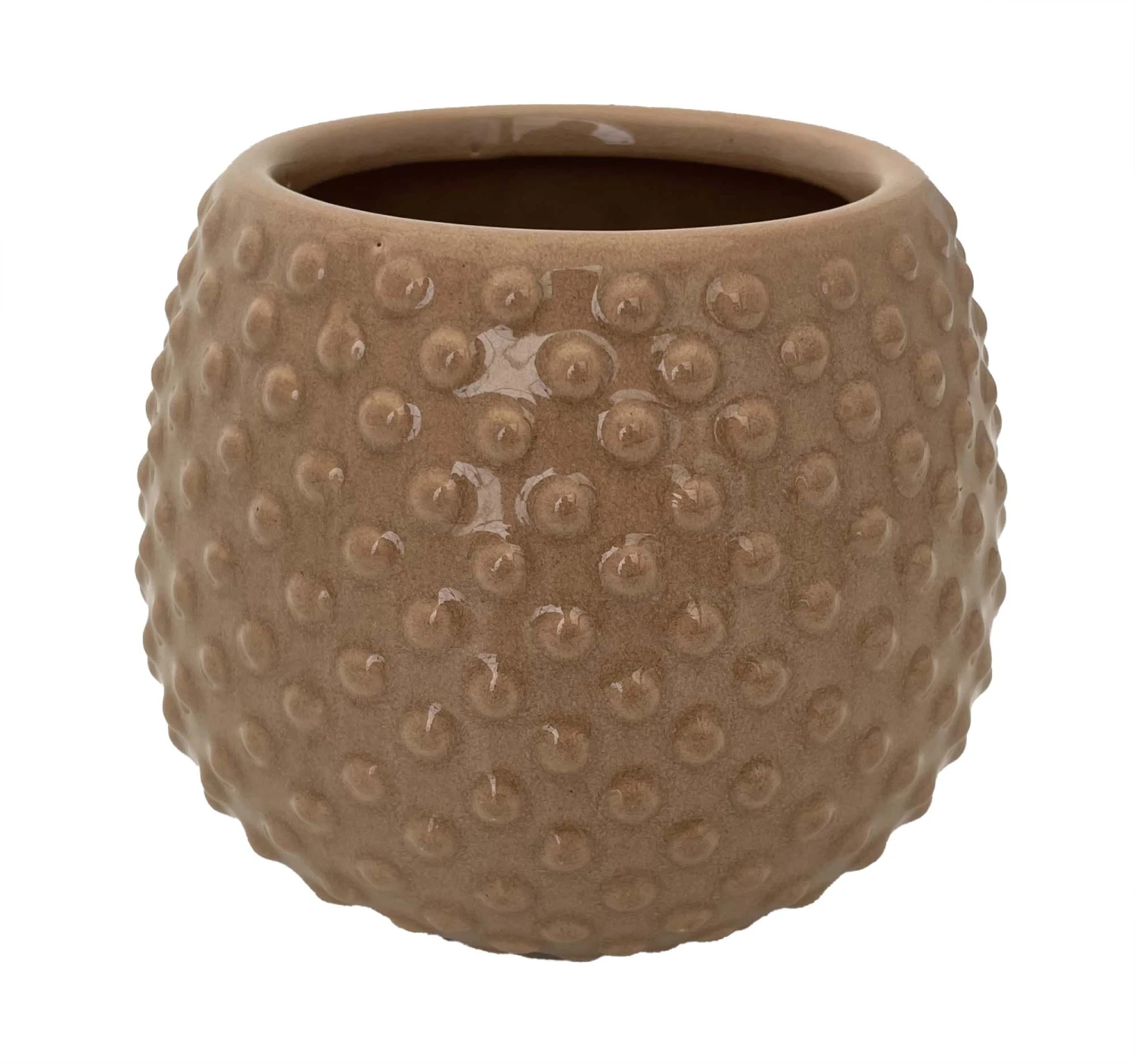 Swiss Dot Ceramic Pot With Attached Saucer - 5.25" X 4.75" - Tan 1 Swiss Dot Ceramic Pot With Attached Saucer - 5.25" X 4.75" - Tan