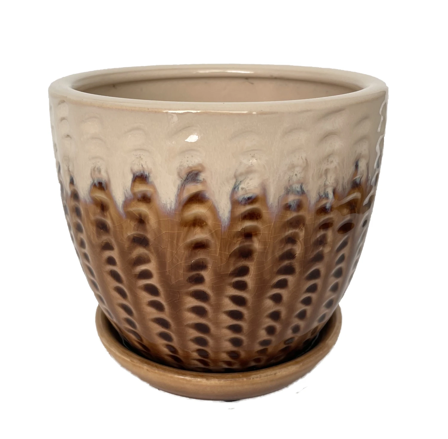 Pompeii Ceramic Planter With Attached Saucer - Latte - 6" X 5.5" 1 Pompeii Ceramic Planter With Attached Saucer - Latte - 6" X 5.5"