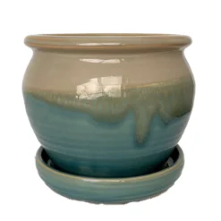 Archdale Ceramic Planter With Attached Saucer - Moss - 6" X 5"