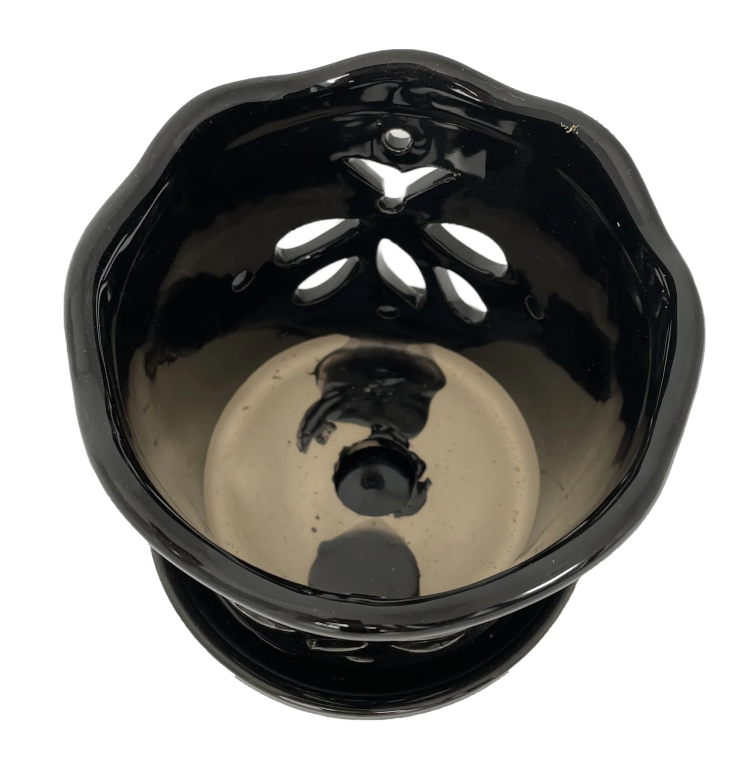 Butterfly Ceramic Orchid Pot/Saucer 5" X 5" - Black 2 Butterfly Ceramic Orchid Pot/Saucer 5" X 5" - Black - Image 2