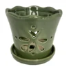 Butterfly Ceramic Orchid Pot/Saucer 5" X 5" - Green