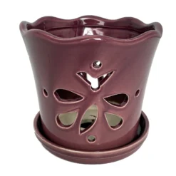 Butterfly Ceramic Orchid Pot/Saucer 5" X 5" - Plum