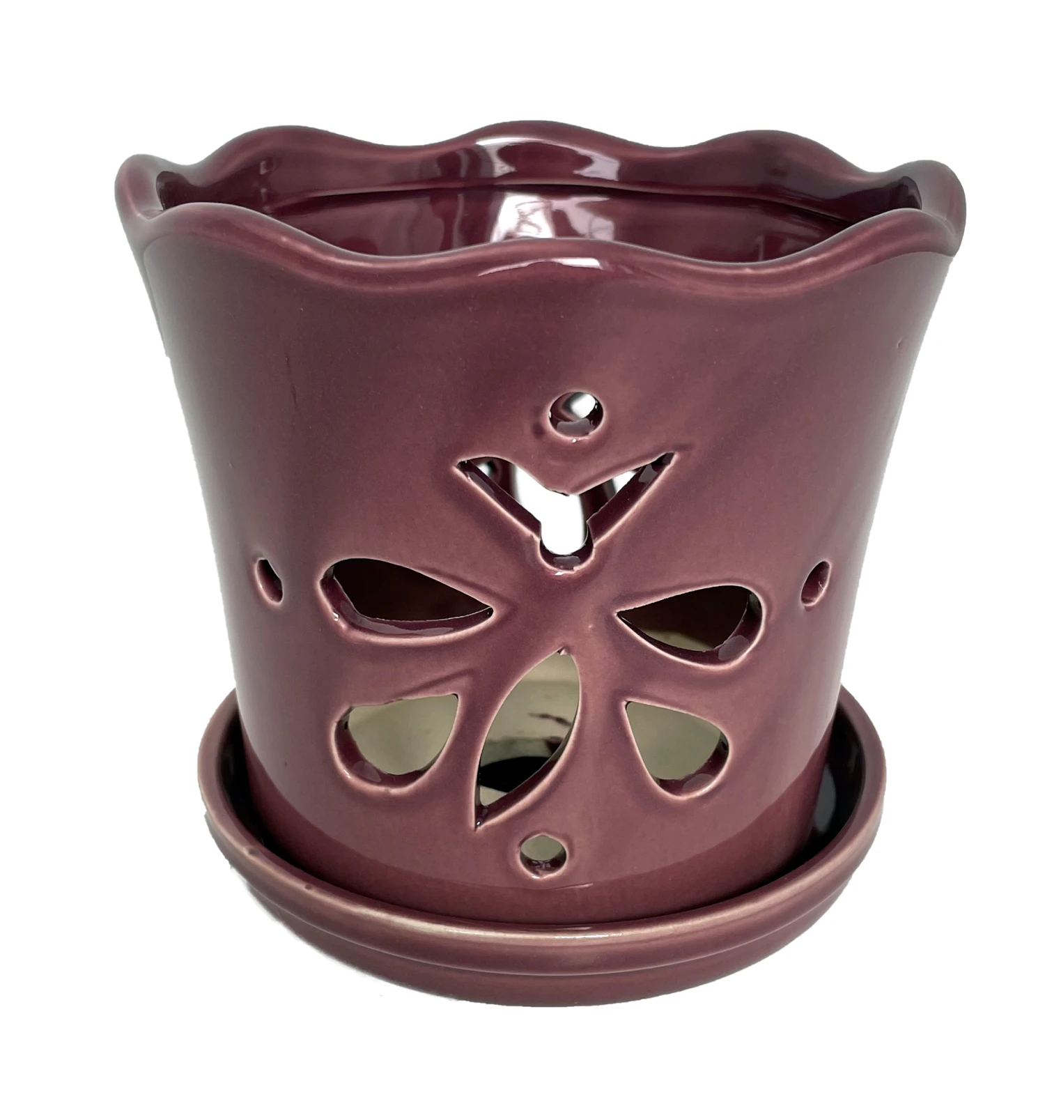 Butterfly Ceramic Orchid Pot/Saucer 5" X 5" - Plum 1 Butterfly Ceramic Orchid Pot/Saucer 5" X 5" - Plum