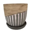Alise Ceramic Planter With Attached Saucer - Tan/Grey Matte - 5.5" X 5.5"