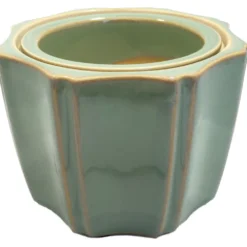 Octagon Self Watering Glazed Ceramic Pot - Jade - 5 1/4 X 4 1/4"