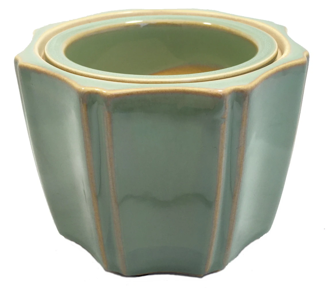 Octagon Self Watering Glazed Ceramic Pot - Jade - 5 1/4 X 4 1/4" 1 Octagon Self Watering Glazed Ceramic Pot - Jade - 5 1/4 X 4 1/4"