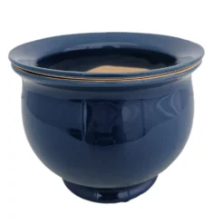 Self Watering Glazed Ceramic Pot Plus Felt Feet - Blue - 6 1/2" X 5"