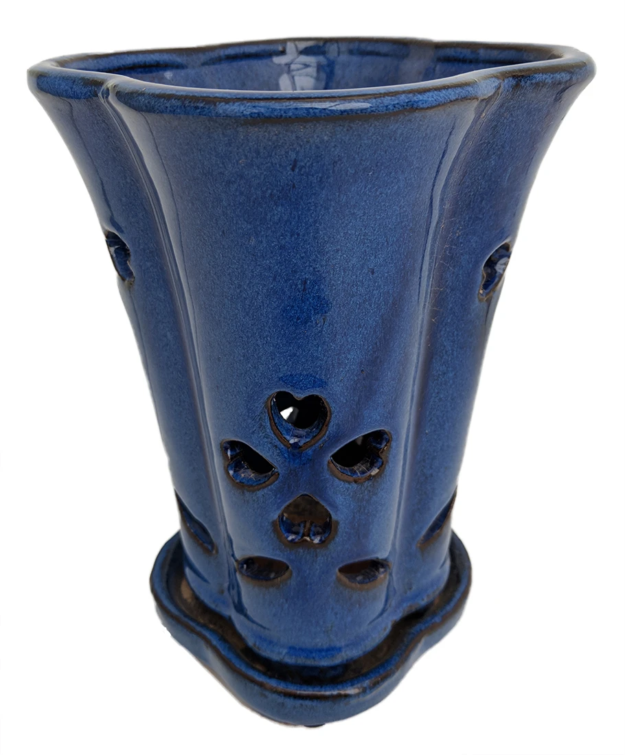 High Style Ceramic Orchid Pot/Saucer - 6 1/8" X 8" - Blue 1 High Style Ceramic Orchid Pot/Saucer - 6 1/8" X 8" - Blue