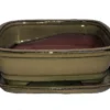 Ceramic Bonsai Pot/Attached Saucer - Mustard - 8" X 6.25" X 3" + Felt Feet