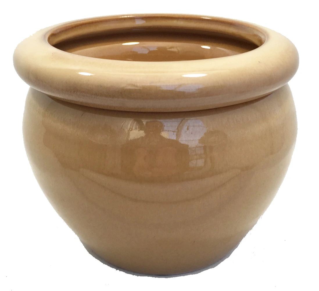Round Self Watering Glazed Ceramic Pot - Mocha - 6 1/4 X 4 3/4" 1 Round Self Watering Glazed Ceramic Pot - Mocha - 6 1/4 X 4 3/4"