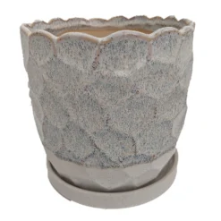 Morrocroft Ceramic Egg Pot With Attached Saucer - 5.25" X 5" - Sky Pebbled