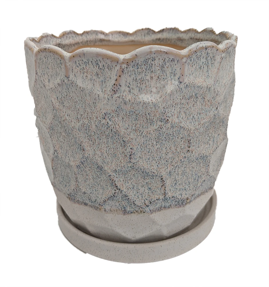 Morrocroft Ceramic Egg Pot With Attached Saucer - 5.25" X 5" - Sky Pebbled 1 Morrocroft Ceramic Egg Pot With Attached Saucer - 5.25" X 5" - Sky Pebbled