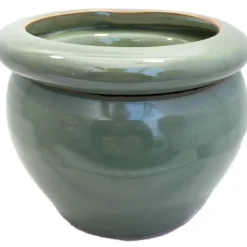 Round Self Watering Glazed Ceramic Pot - Jade - 6 1/4 X 4 3/4"