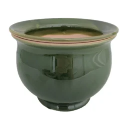Self Watering Glazed Ceramic Pot Plus Felt Feet - Green - 6 1/2" X 5"