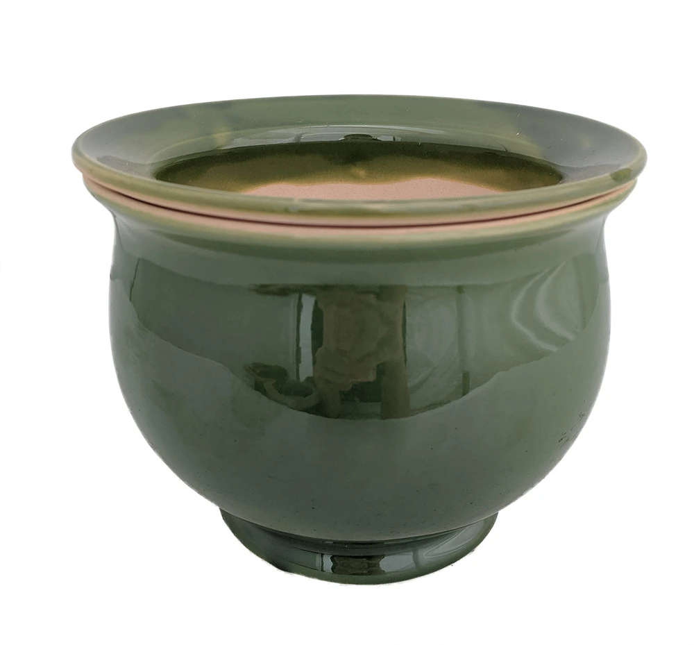 Self Watering Glazed Ceramic Pot Plus Felt Feet - Green - 6 1/2" X 5" 1 Self Watering Glazed Ceramic Pot Plus Felt Feet - Green - 6 1/2" X 5"
