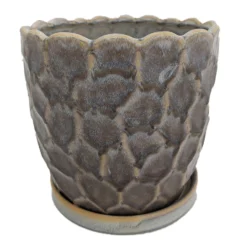 Morrocroft Ceramic Egg Pot With Attached Saucer - 5.25" X 5" - Storm Pebbled