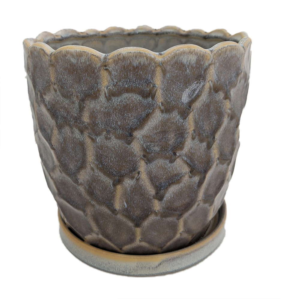 Morrocroft Ceramic Egg Pot With Attached Saucer - 5.25" X 5" - Storm Pebbled 1 Morrocroft Ceramic Egg Pot With Attached Saucer - 5.25" X 5" - Storm Pebbled