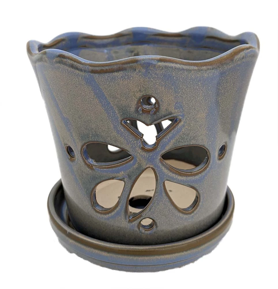 Butterfly Ceramic Orchid Pot/Saucer 5" X 5" - Blue - #50248 1 Butterfly Ceramic Orchid Pot/Saucer 5" X 5" - Blue - #50248