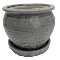 Speckle Planter With Attached Saucer - Grey - 6" X 5 1/2"