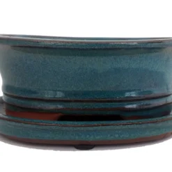 Ceramic Bonsai Pot/Saucer - Dark Moss GreenOval - 6 1/8" X 4 1/2" X 2"