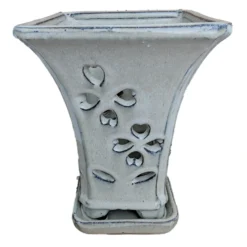 High Style Ceramic Orchid Pot/Saucer - 6 1/8" X 8" - Beige