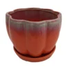Orange Petal Bowl Ceramic Pot With Attached Saucer - 7.5" X 5.5"