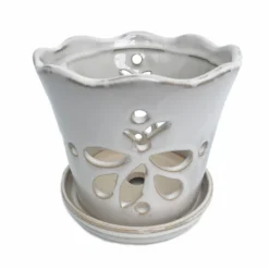 Butterfly Ceramic Orchid Pot/Saucer 5" X 5" - White - #50248