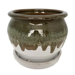Archdale Ceramic Planter With Attached Saucer - Birch - 6" X 5"