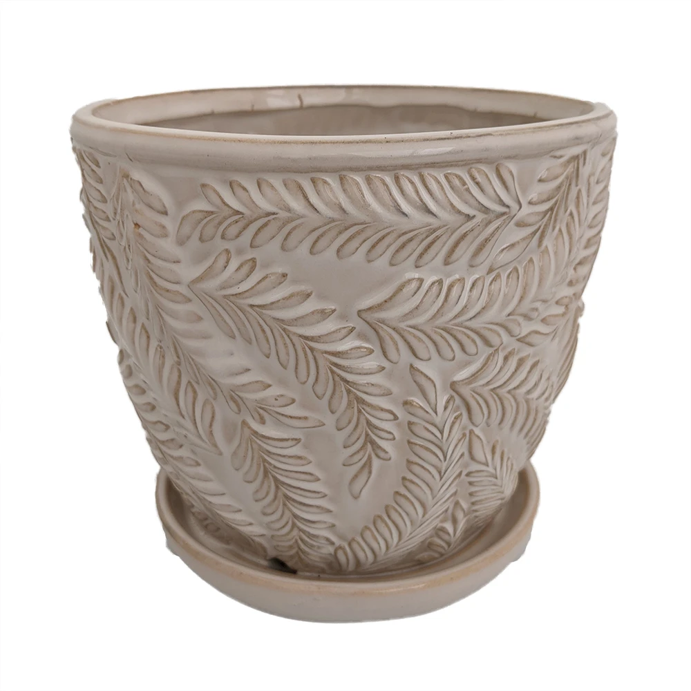 Beach Fern Ceramic Pot With Attached Saucer - Moonstone - 5" X 4.75" 1 Beach Fern Ceramic Pot With Attached Saucer - Moonstone - 5" X 4.75"
