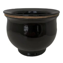 SALE - Self Watering Glazed Ceramic Pot Plus Felt Feet - Black - 6 1/2" X 5"