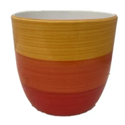 Bright Stripes Ceramic Cup Pot - Yellow/Orange/Red - 5.5 X 5.5"