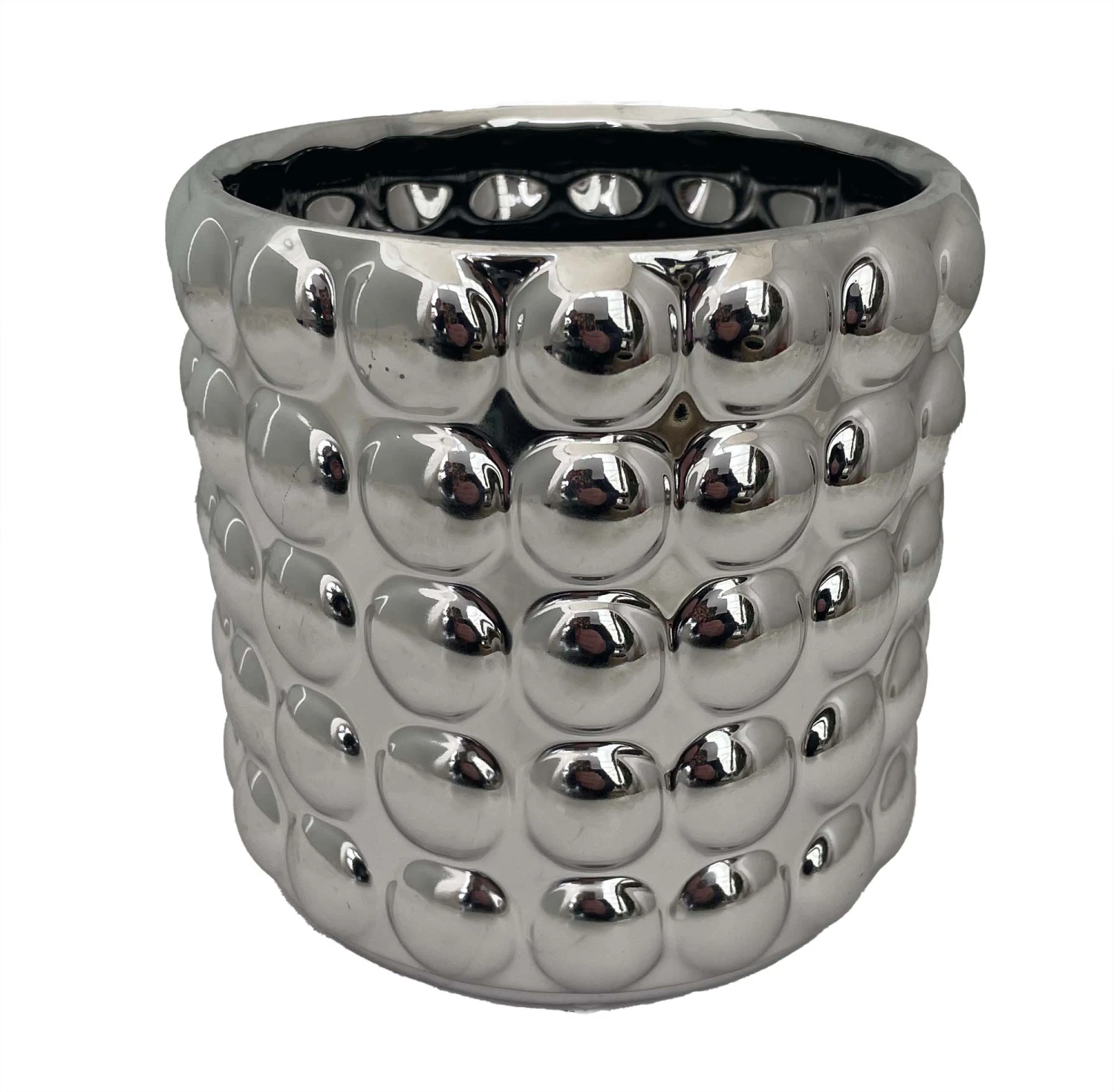 Bubbles Ceramic Cylinder Pot - 5" X 5" - Chrome 1 Bubbles Ceramic Cylinder Pot - 5" X 5" - Chrome