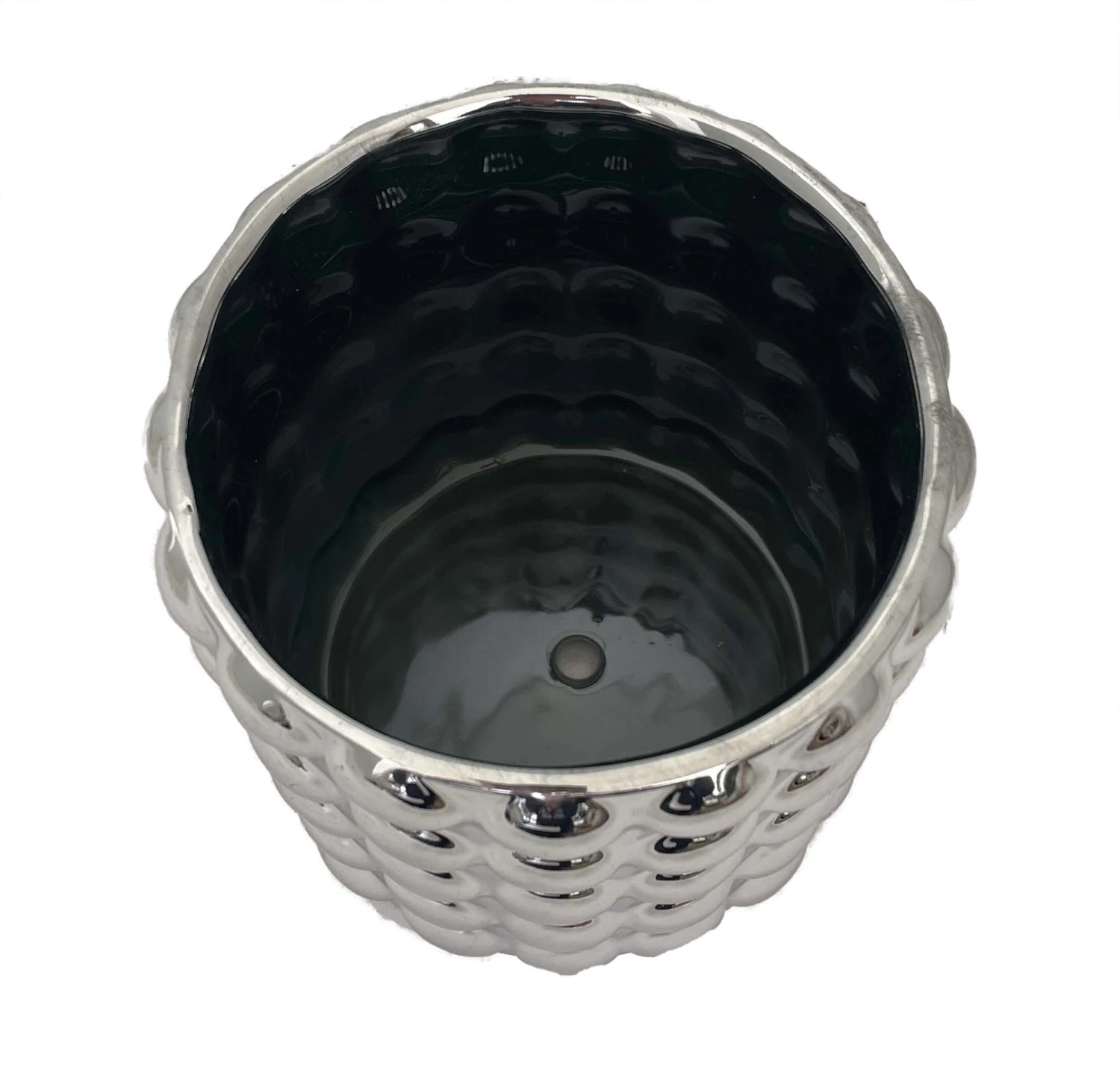 Bubbles Ceramic Cylinder Pot - 5" X 5" - Chrome 2 Bubbles Ceramic Cylinder Pot - 5" X 5" - Chrome - Image 2