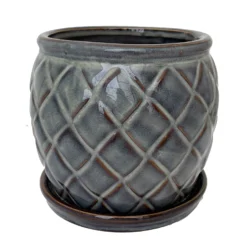 Camilia Ceramic Pot With Attached Saucer - 6" X 5" - Cappuccino