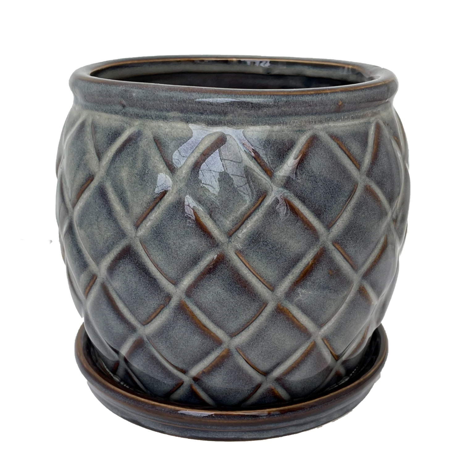 Camilia Ceramic Pot With Attached Saucer - 6" X 5" - Cappuccino 1 Camilia Ceramic Pot With Attached Saucer - 6" X 5" - Cappuccino