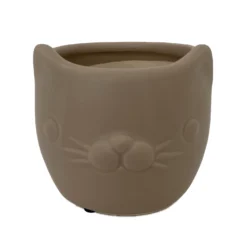 Tan Cat Ceramic Animal Pot - 6" X 4" - NEW