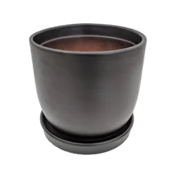 Chatham Egg Pot With Attached Saucer - Matte Black - 5.5" X 5"