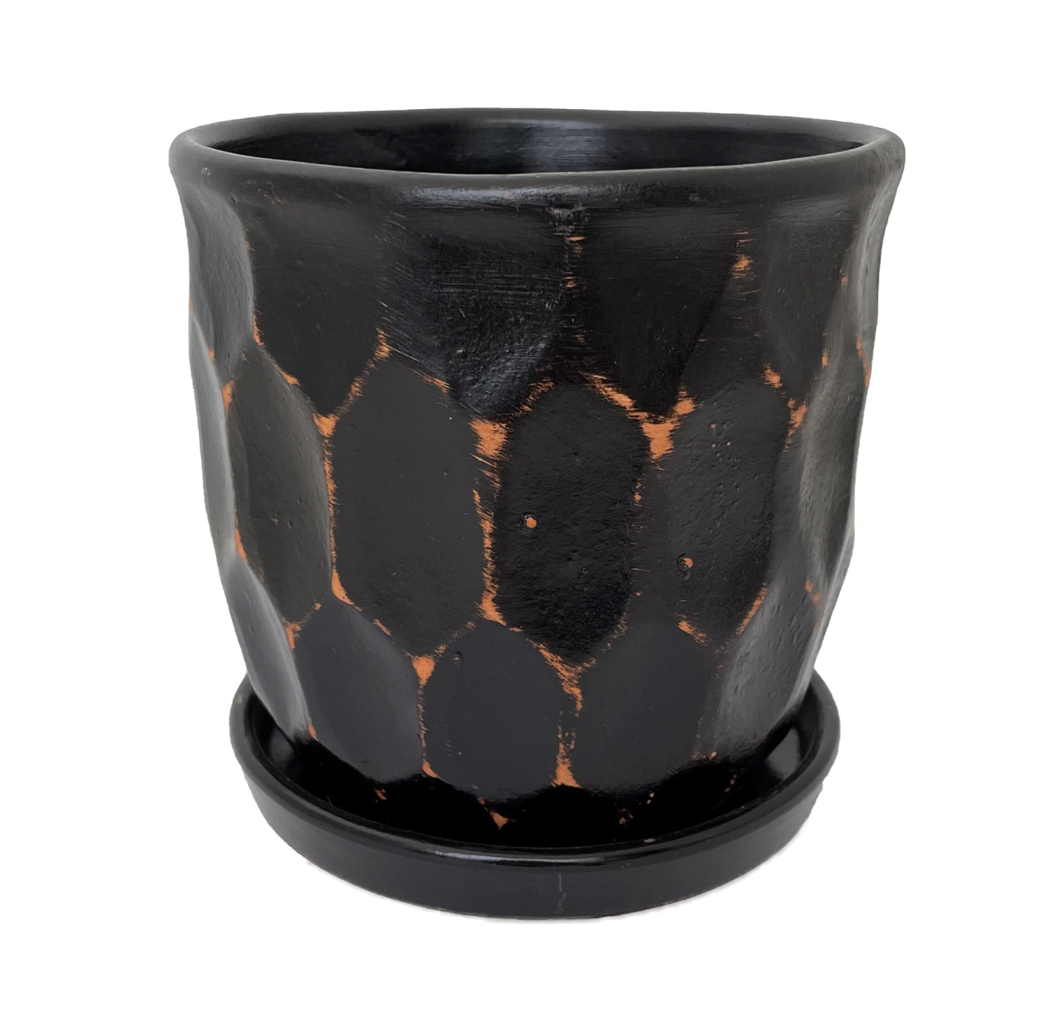 Distressed Honeycomb Ceramic Planter With Attached Saucer - Black - 5.5" X 5.5" 1 Distressed Honeycomb Ceramic Planter With Attached Saucer - Black - 5.5" X 5.5"